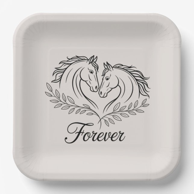 Horse Western Country Elegant Rustic Wedding Paper Plates (Front)