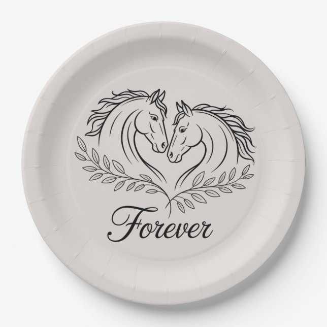 Horse Western Country Elegant Rustic Wedding Paper Plates (Front)
