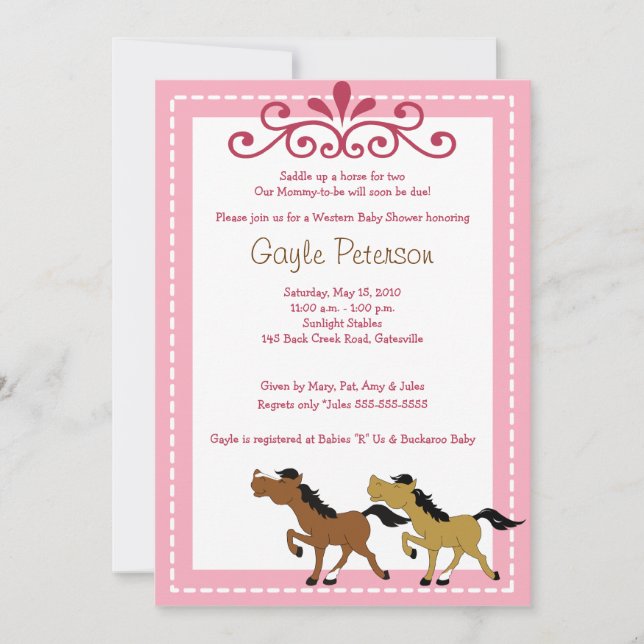 HORSE Western Cowgirl 5x7 Baby Shower Invitation (Front)