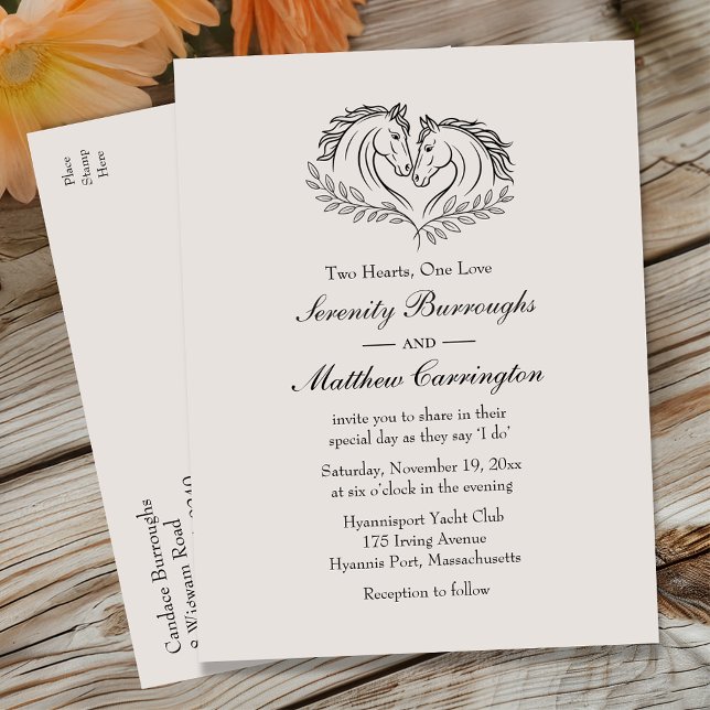 Horse Western Elegant Rustic Country Wedding Invitation Postcard (Creator Uploaded)