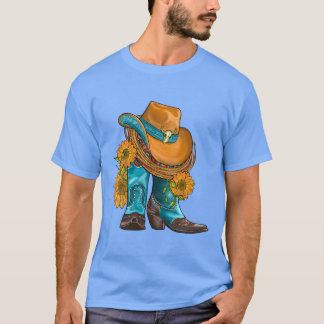 Horse Western Hat And Cowboy Boots With Sunflowers T-Shirt