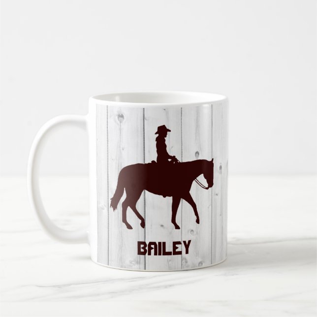 Horse Western Horseback  Woman Wood Personalized Coffee Mug (Left)
