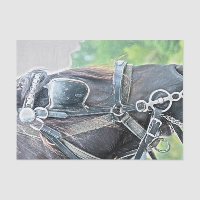 Horse Western Rustic Brown Green Decoupage Tissue Paper (Front)