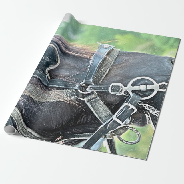 Horse Western Rustic Brown Green Decoupage Wrapping Paper (Unrolled)