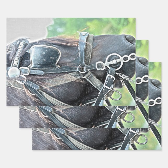 Horse Western Rustic Brown Green Decoupage Wrapping Paper Sheets (Set)