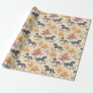 Horse Western Vintage Stallions in Golden Trees Wrapping Paper