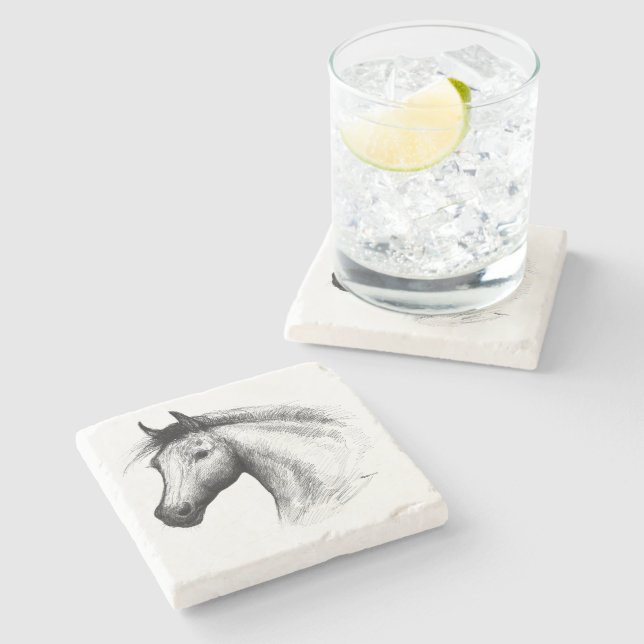 Horse:  White Stone Coaster (Side)