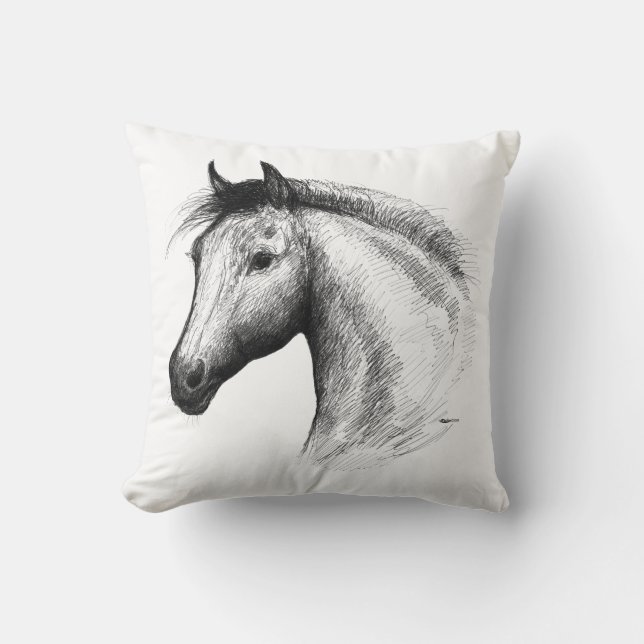 Horse:  White Throw Pillow (Front)