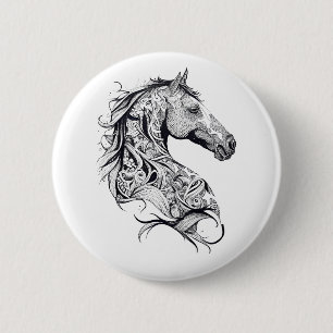 Horse Wild Animal Nature Illustration Art Tattoo Button
