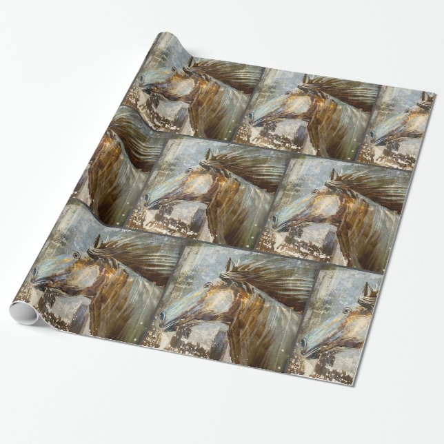 Horse Wild Mustang Country Western Cowboy Wrapping Paper (Unrolled)