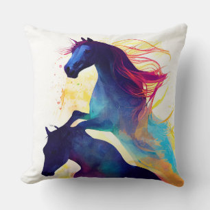 Horse Wild Nature Animal Colors Art Painting Throw Pillow