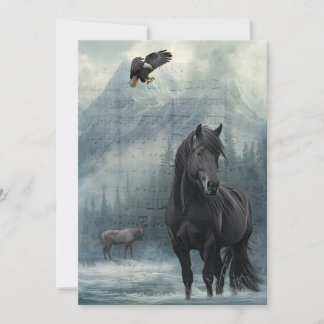 Horse Wildlife Winter Watercolor Holiday Card