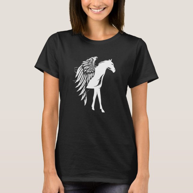 Horse Wings Bird Horseshoe Dressage Gallop Saddle  T-Shirt (Front)