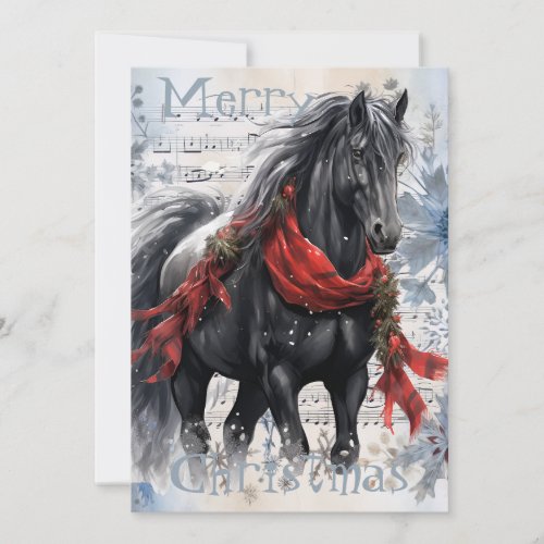 Horse Winter Christmas Watercolor Holiday Card