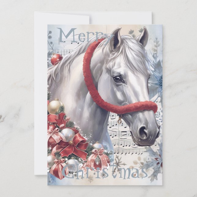 Horse Winter Christmas Watercolor Holiday Card (Front)