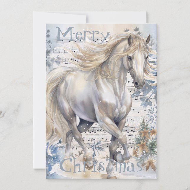 Horse Winter Christmas Watercolor Holiday Card (Front)