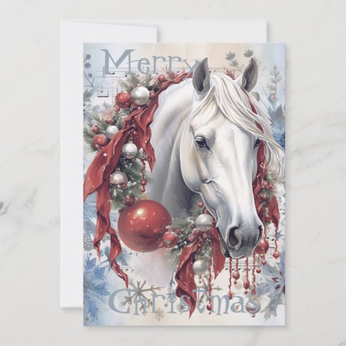 Horse Winter Christmas Watercolor Holiday Card