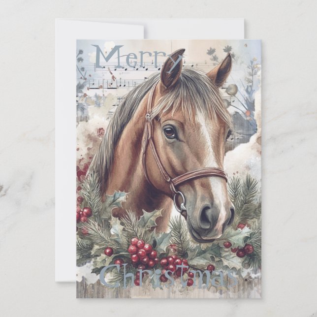 Horse Winter Christmas Watercolor Holiday Card (Front)