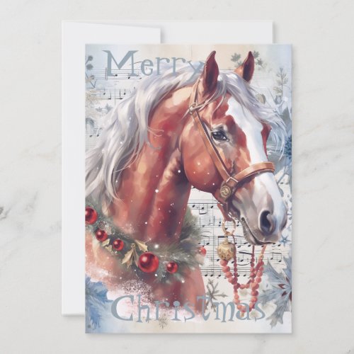 Horse Winter Christmas Watercolor Holiday Card