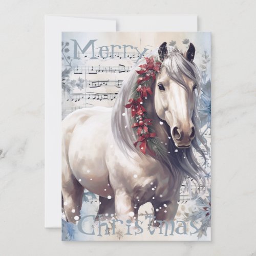 Horse Winter Christmas Watercolor Holiday Card