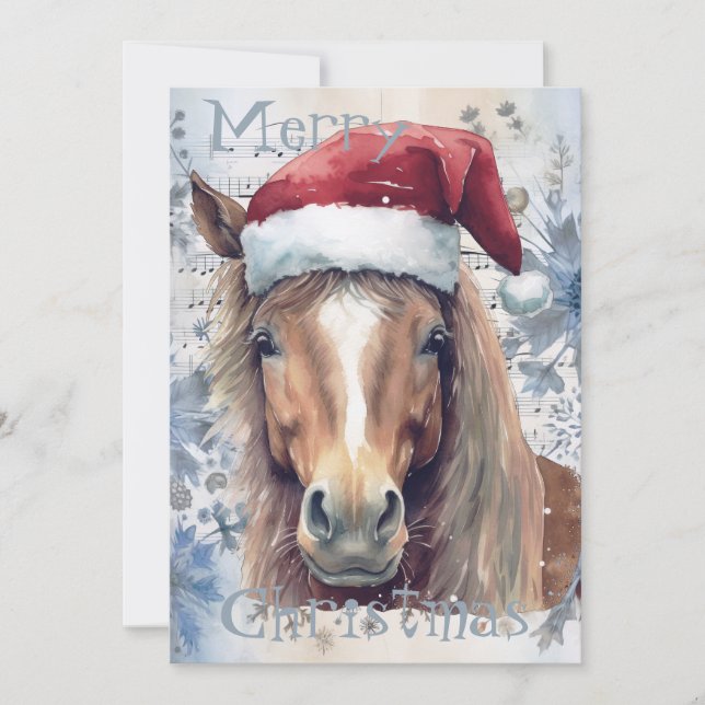 Horse Winter Christmas Watercolor Holiday Card (Front)
