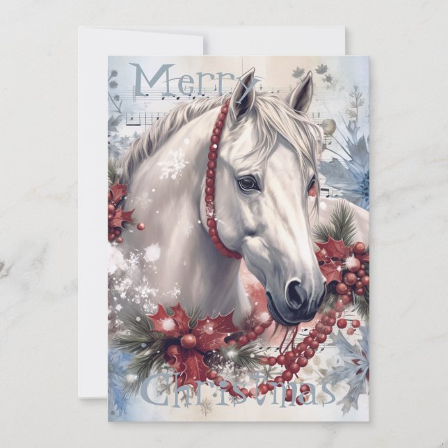 Horse Winter Christmas Watercolor Holiday Card (Front)