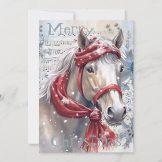 Horse Winter Christmas Watercolor Holiday Card