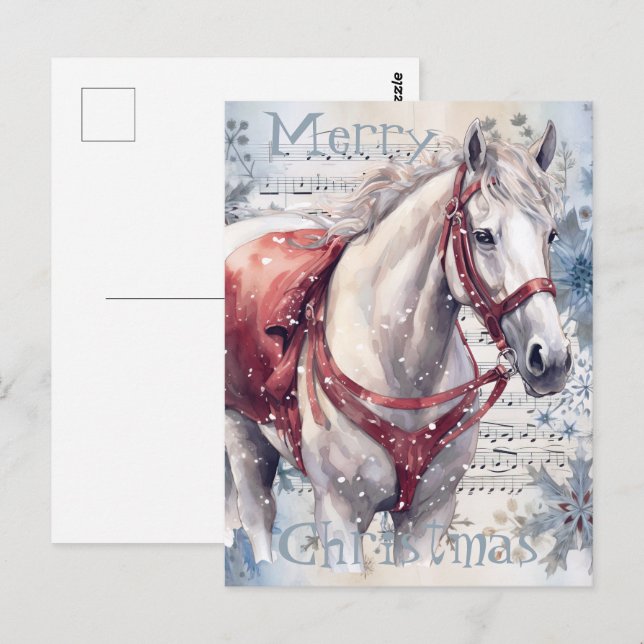 Horse Winter Christmas Watercolor Postcard (Front/Back)