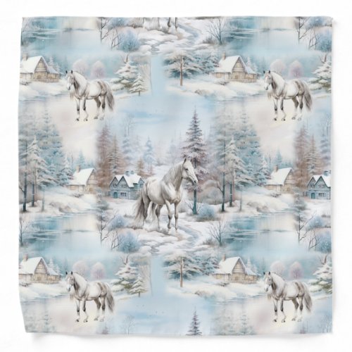 Horse winter pattern snowy forest scenery bandana