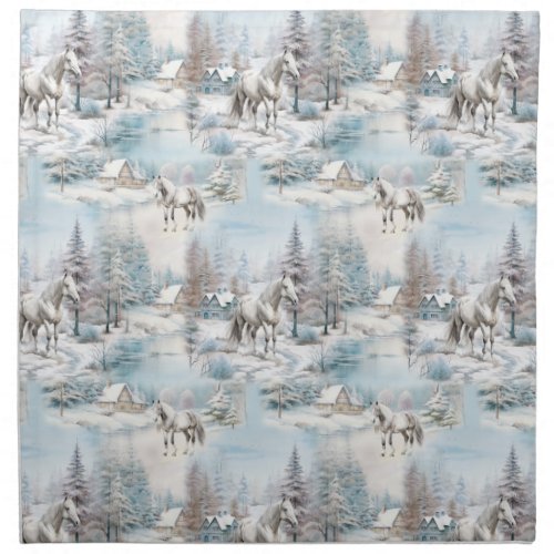 Horse winter pattern snowy forest scenery cloth napkin