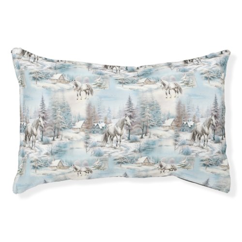 Horse winter pattern snowy forest scenery pet bed