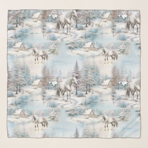 Horse winter pattern snowy forest scenery scarf