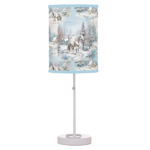 Horse winter pattern snowy forest scenery table lamp