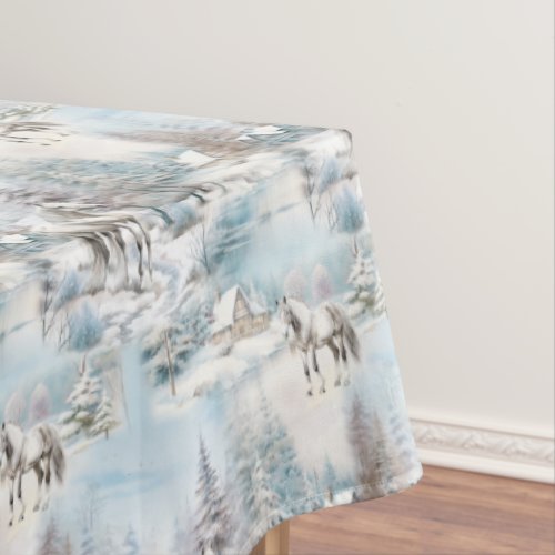 Horse winter pattern snowy forest scenery tablecloth