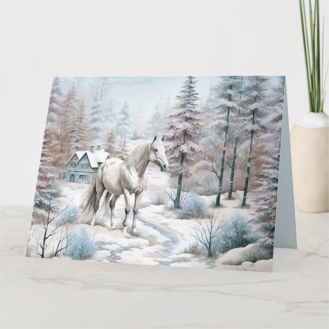 Horse winter scene snow forest Christmas Card (Front)