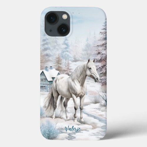 Horse winter scene snow forest Christmas iPhone 13 Case