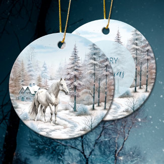 Horse winter scene snow forest Christmas