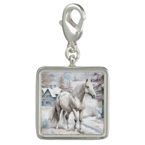 Horse winter scene snow forest Christmas Charm