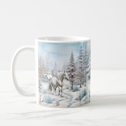 Horse winter scene snow forest Christmas Coffee Mug