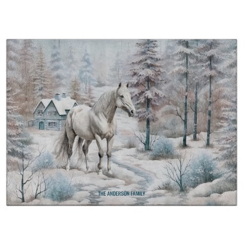 Horse winter scene snow forest Christmas Cutting Board