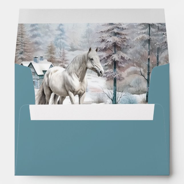 Horse winter scene snow forest Christmas Envelope (Back (Bottom))