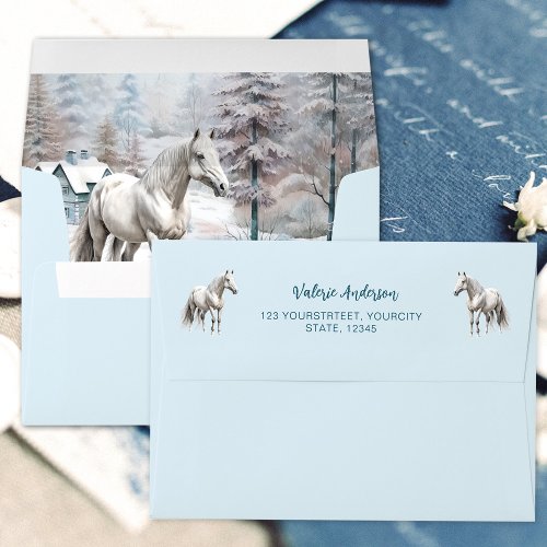 Horse winter scene snow forest Christmas Envelope