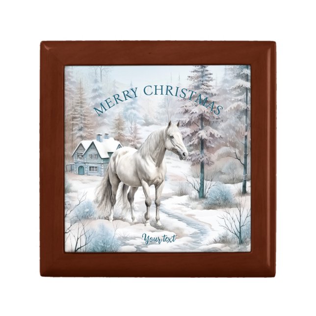 Horse winter scene snow forest Christmas Gift Box (Front)