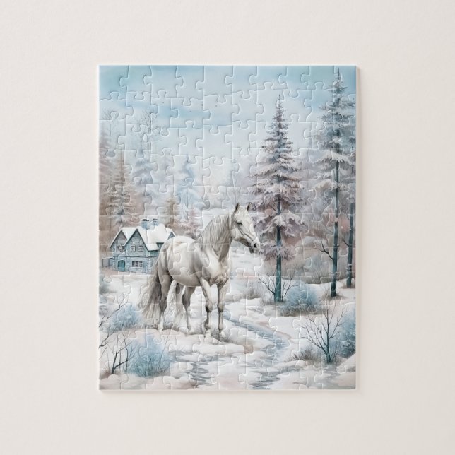 Horse winter scene snow forest Christmas Jigsaw Puzzle (Vertical)