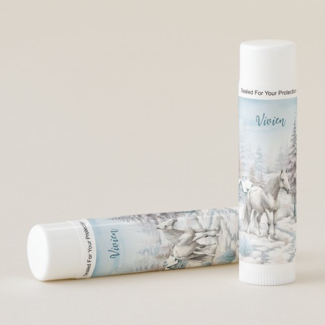 Horse winter scene snow forest Christmas Lip Balm (Front)