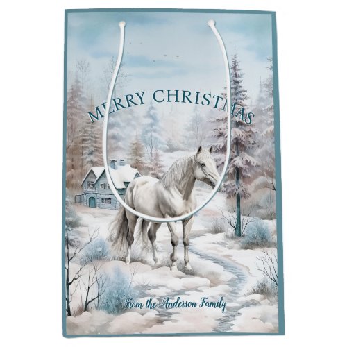 Horse winter scene snow forest Christmas Medium Gift Bag