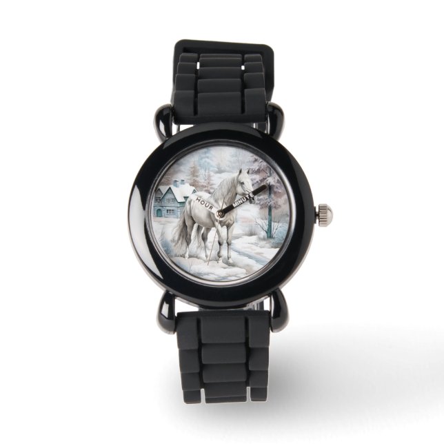 Horse winter scene snow forest Christmas Watch (Front)