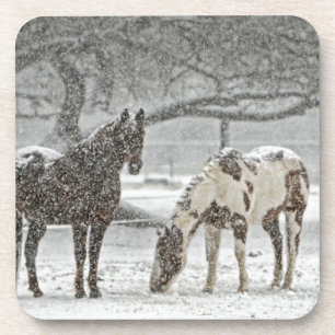 horse winter snow farm ranch animals snowy frozen beverage coaster