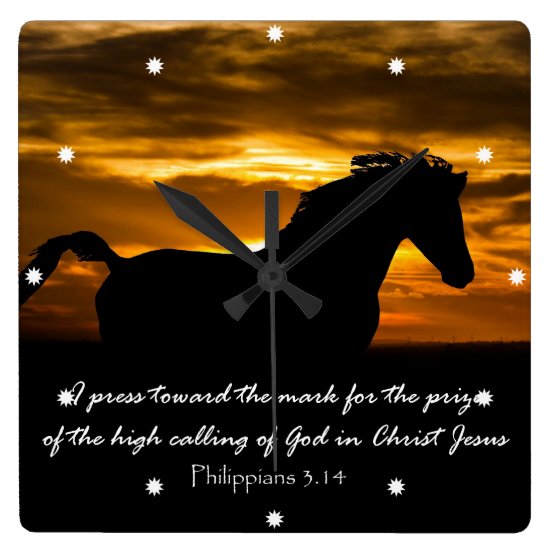 Horse with Bible Verse Square Wall Clock
