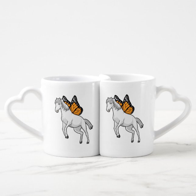 Horse with Butterfly Coffee Mug Set (Front Nesting)
